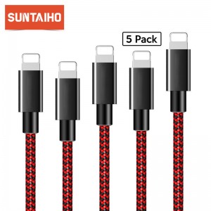 适用于 iPhone 12 11 Pro Max Xr X 8 Plus 2.4A 快速充电电缆的 5 件装 USB 电缆适用于 7 6 5S SE iPad 数据 USB 充电器 iPhone 电缆